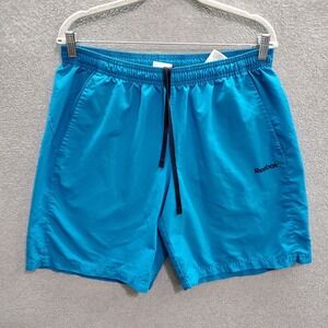 Reebok Men‎ Swimwear Medium Blue Board Shorts Play Dry Logo Drawstring 9" Inseam